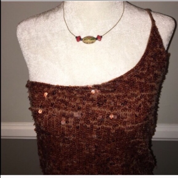 Express Sequin Tank Brown Size Medium - Picture 2 of 4